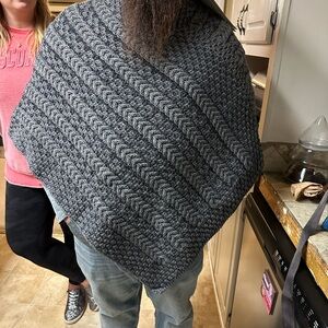 Gray Patterned Knit Poncho